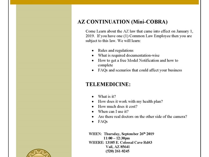 AZ Mini-COBRA & Telemedicine Lunch & Learn